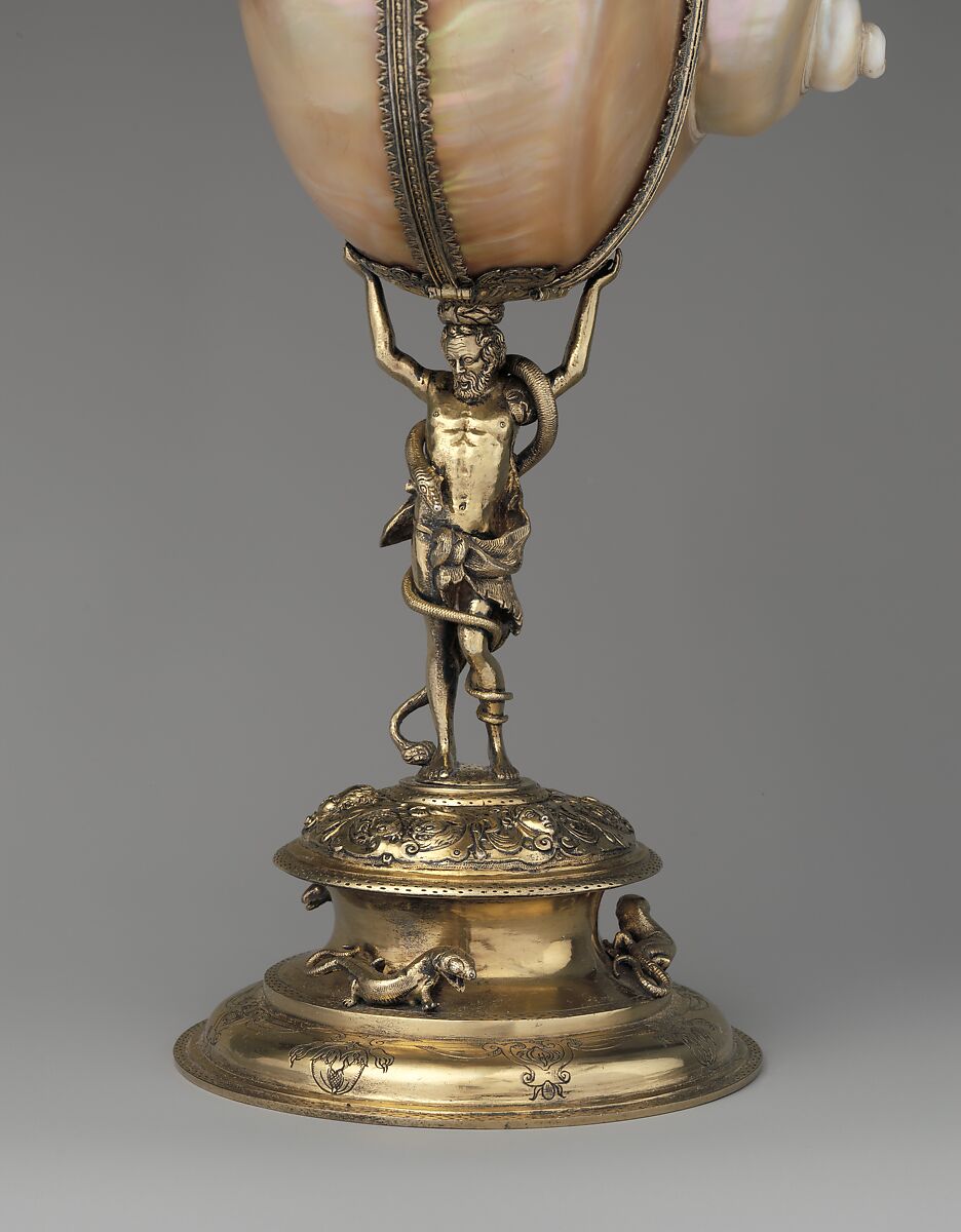 Standing cup, Casper Bendel (German, 1575–1599), Silver gilt, turban shell, Austrian, Breslau (Wrocław)