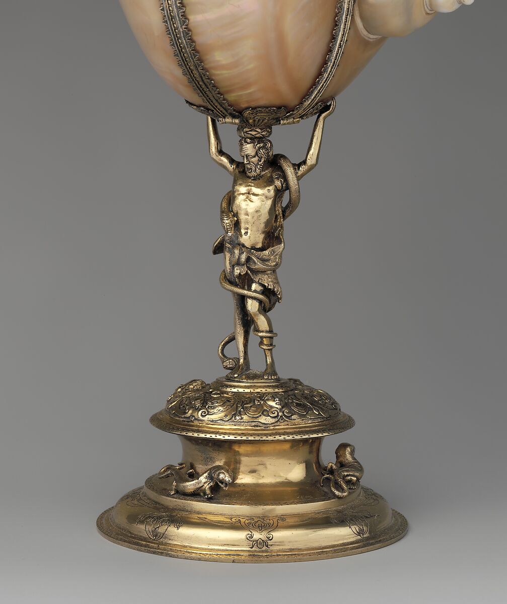Standing cup, Casper Bendel (German, 1575–1599), Silver gilt, turban shell, Austrian, Breslau (Wrocław)