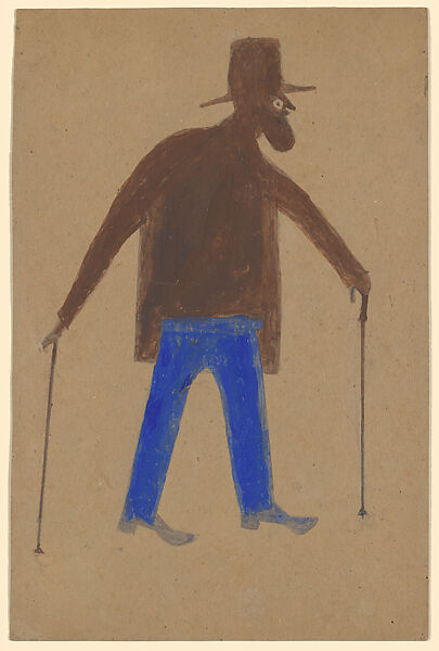 Self-Portrait, Bill Traylor (American, Benton, Alabama ca. 1853–1949 Montgomery, Alabama), Gouache and pencil on cardboard, American