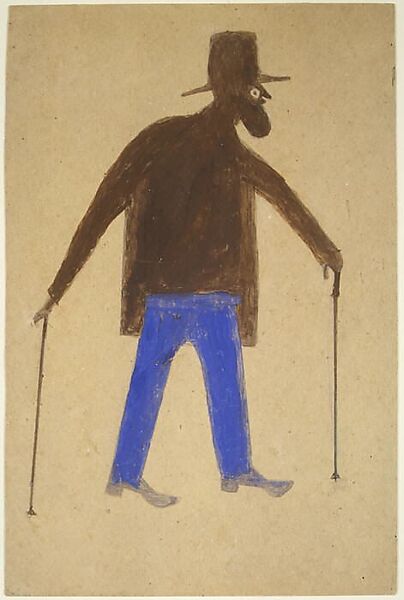 Self-Portrait, Bill Traylor (American, Benton, Alabama 1853/54–1949 Montgomery, Alabama), Gouache and pencil on cardboard, American 