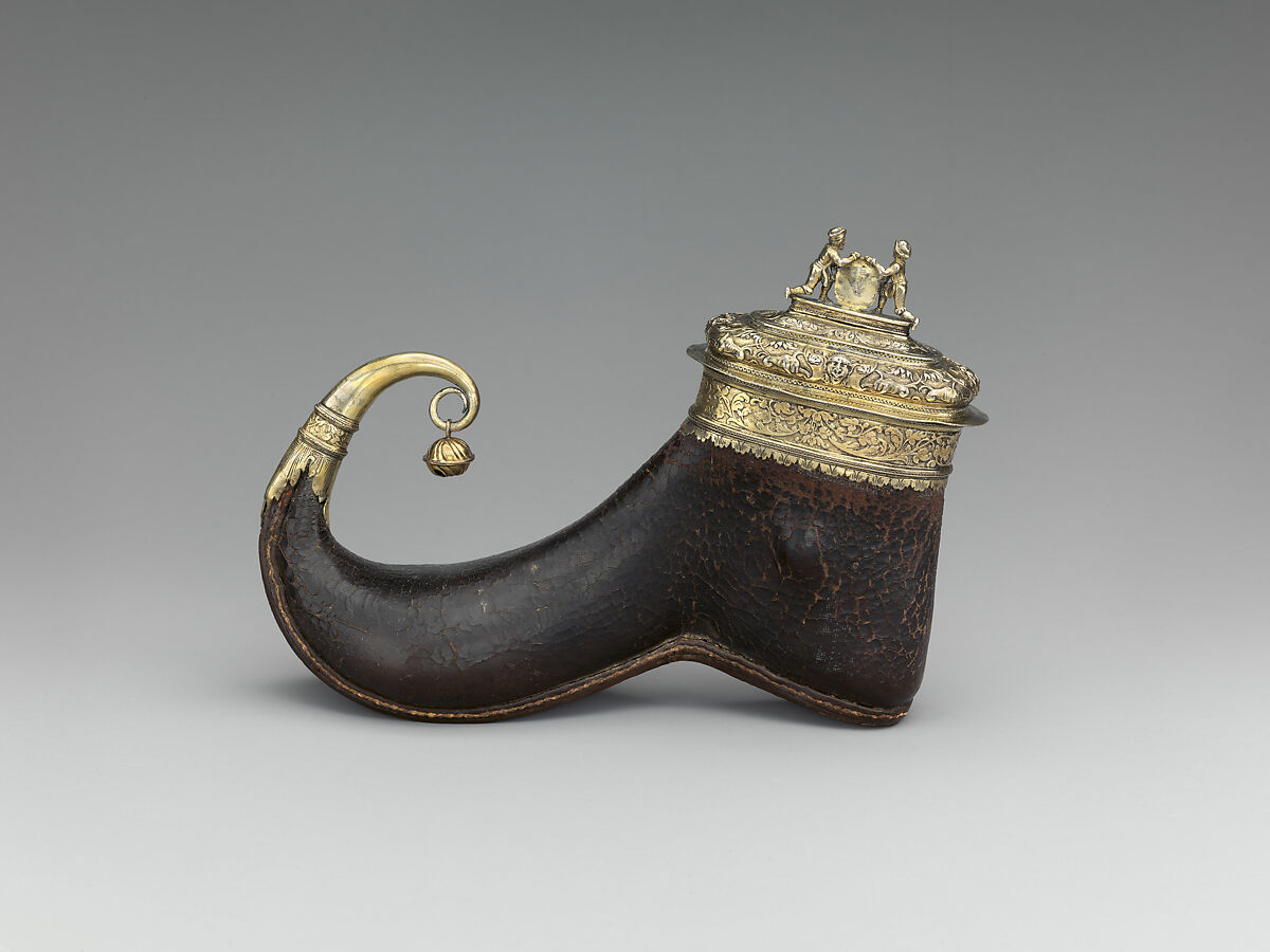 Cup in the form of a shoe, Leather, with silver mounts, German 