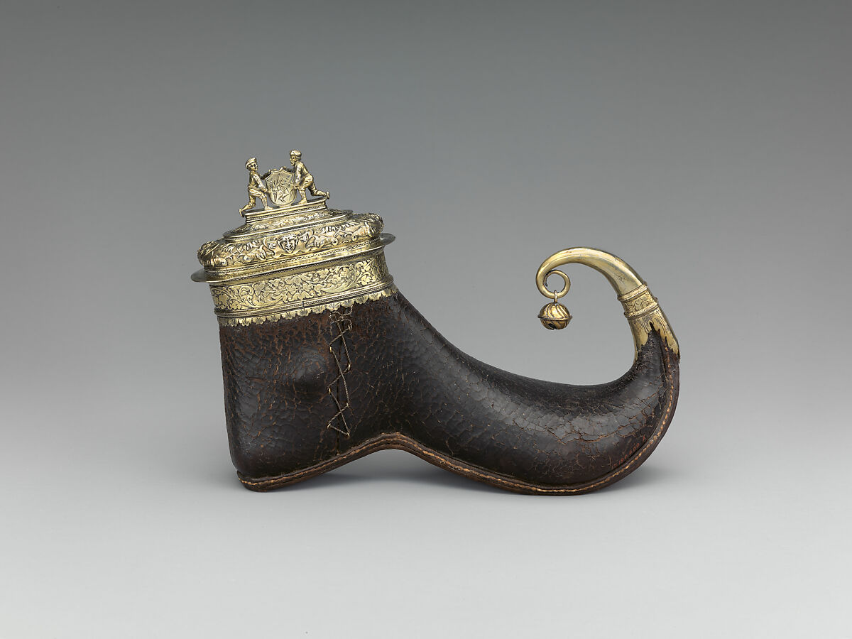 Cup in the form of a shoe, Leather, with silver mounts, German