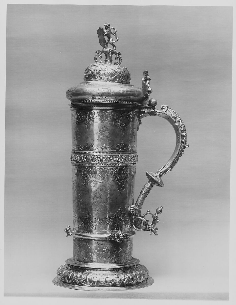 Flagon with cover, Silver, partly gilt, German, probably Lübeck 