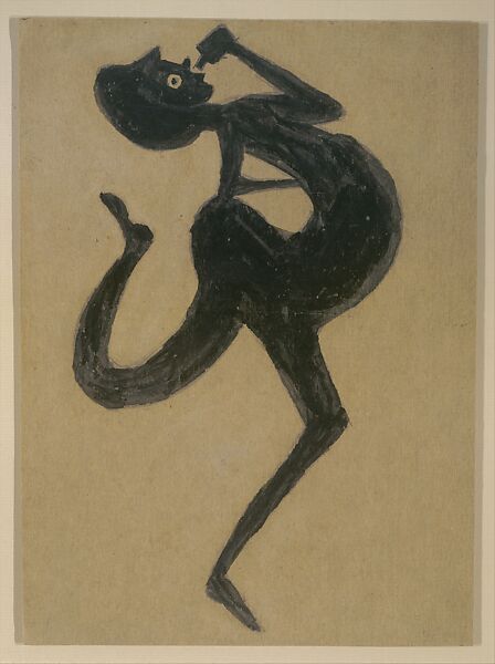 Female Drinker, Bill Traylor (American, Benton, Alabama 1853/54–1949 Montgomery, Alabama), Gouache and pencil on cardboard, American 