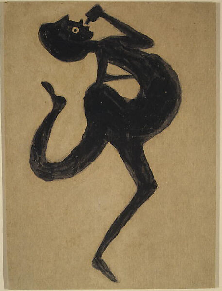 Female Drinker, Bill Traylor (American, Benton, Alabama ca. 1853–1949 Montgomery, Alabama), Gouache and pencil on cardboard, American