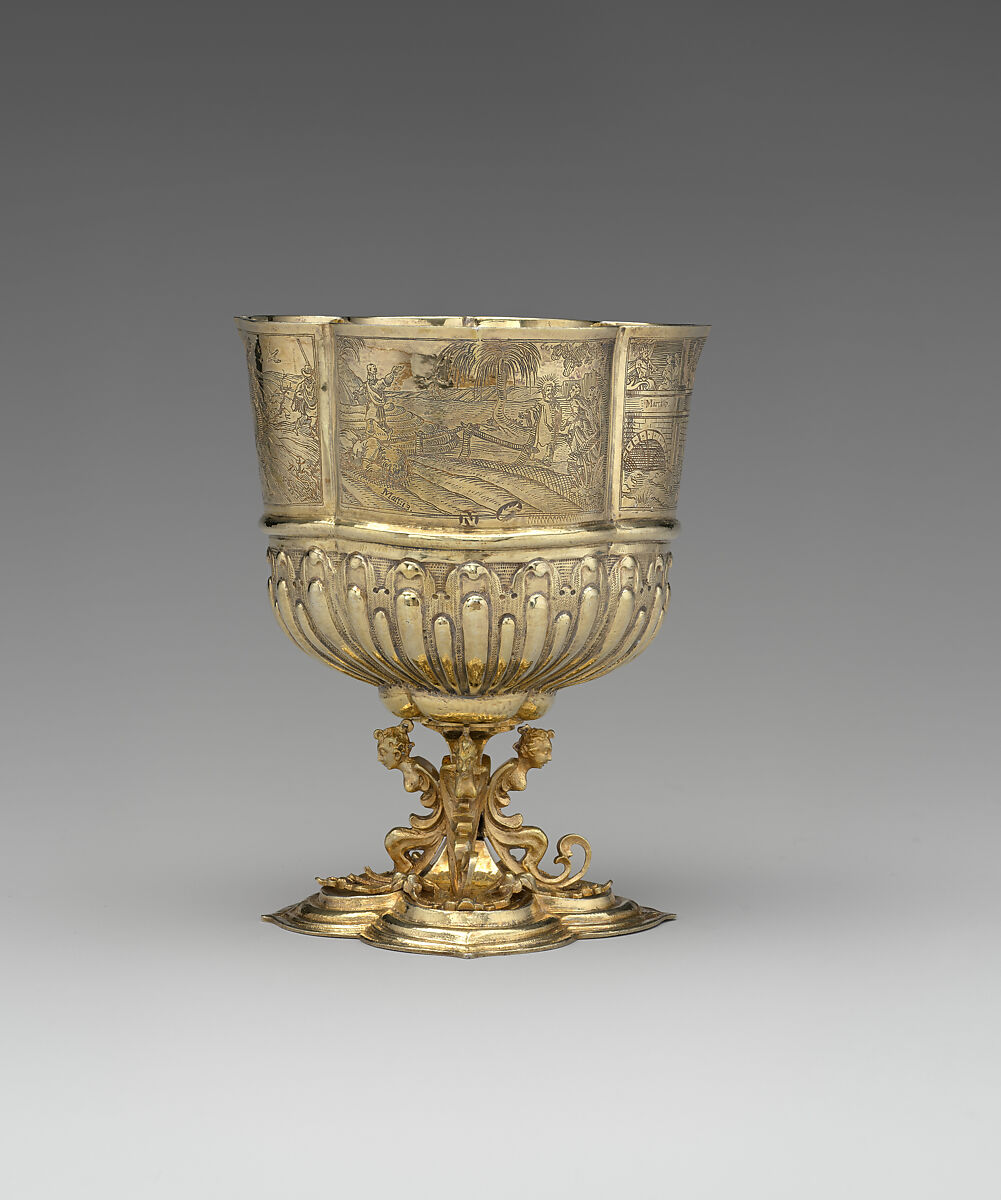 Cup with scenes from the New Testament (one of a pair), Franz Fischer (master 1600, died 1653), Silver gilt, German, Nuremberg