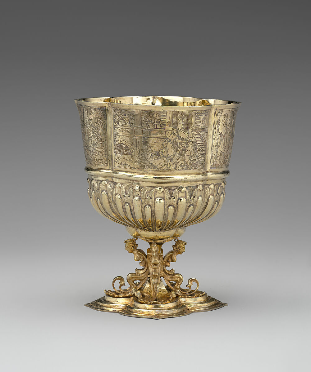 Cup with scenes from the New Testament (one of a pair), Franz Fischer (master 1600, died 1653), Silver gilt, German, Nuremberg