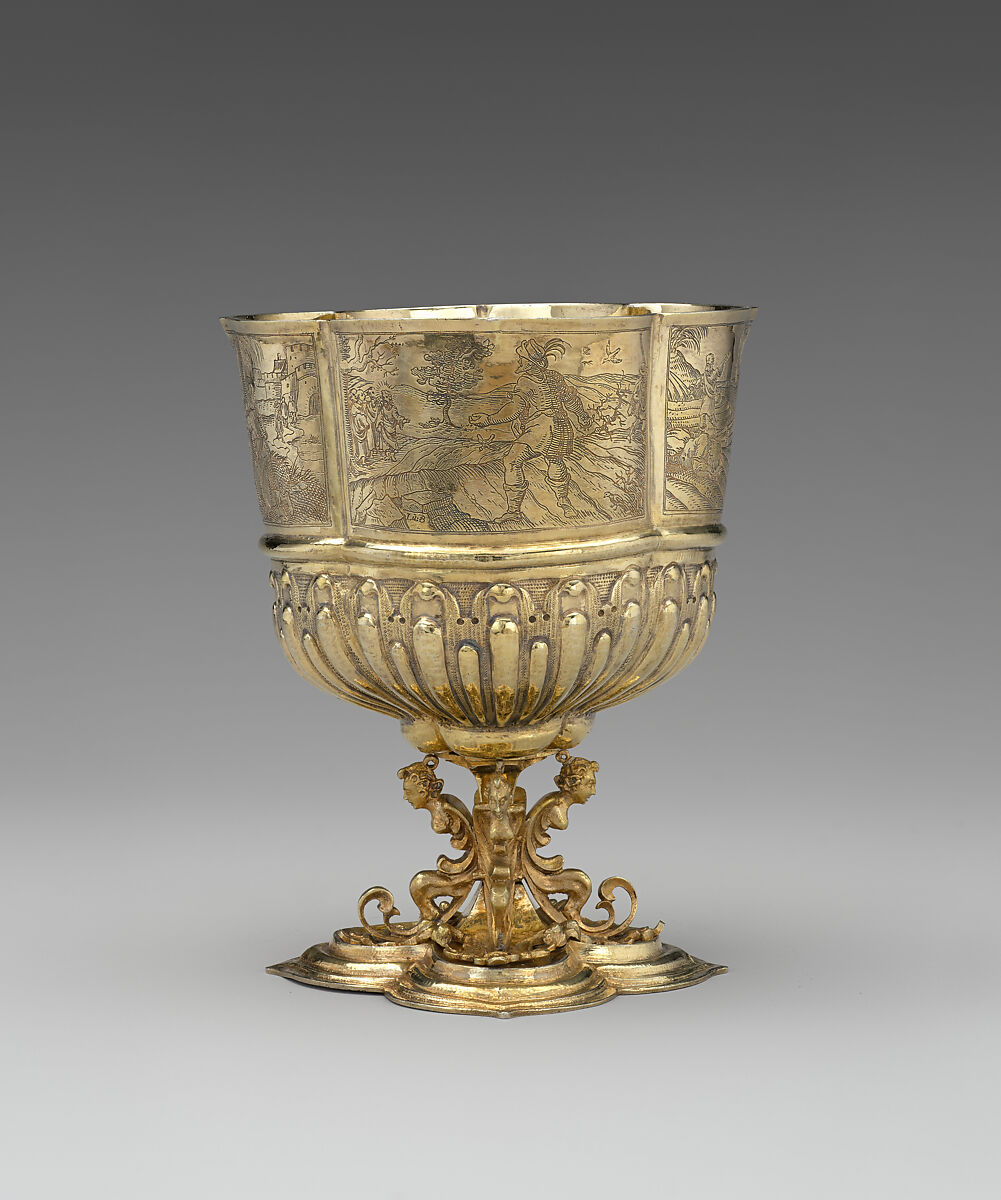 Cup with scenes from the New Testament (one of a pair), Franz Fischer (master 1600, died 1653), Silver gilt, German, Nuremberg 