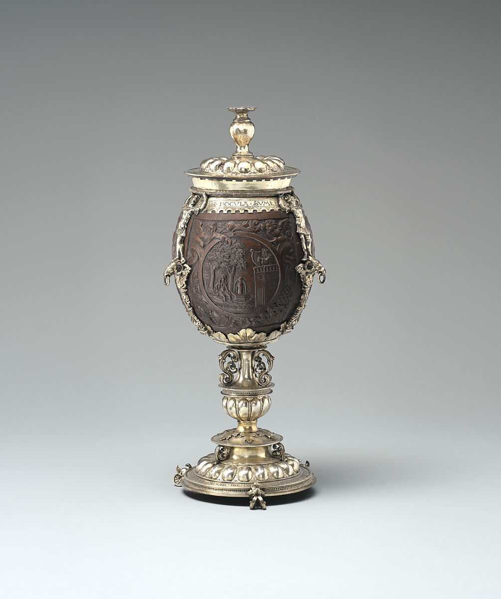 Cup with cover, Hans van Amsterdam (recorded 1535–65), Gilded silver, coconut shell, Dutch, 's-Hertogenbosch