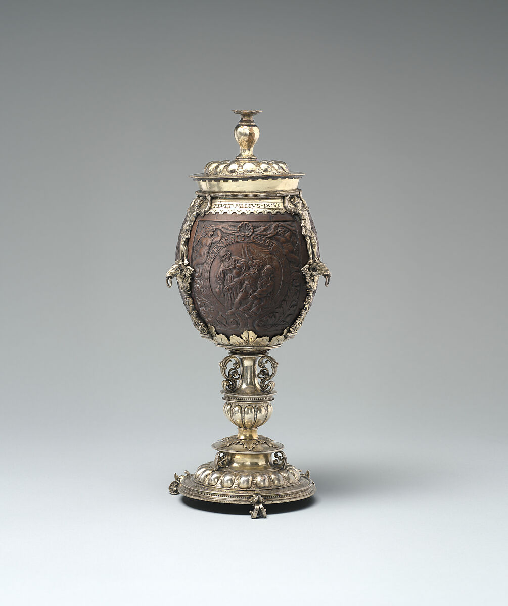 Cup with cover, Hans van Amsterdam (recorded 1535–65), Gilded silver, coconut shell, Dutch, 's-Hertogenbosch 