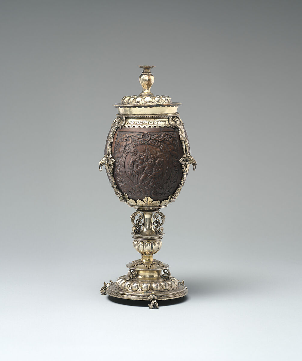 Cup with cover, Hans van Amsterdam, Gilded silver, coconut shell, Dutch, 's-Hertogenbosch