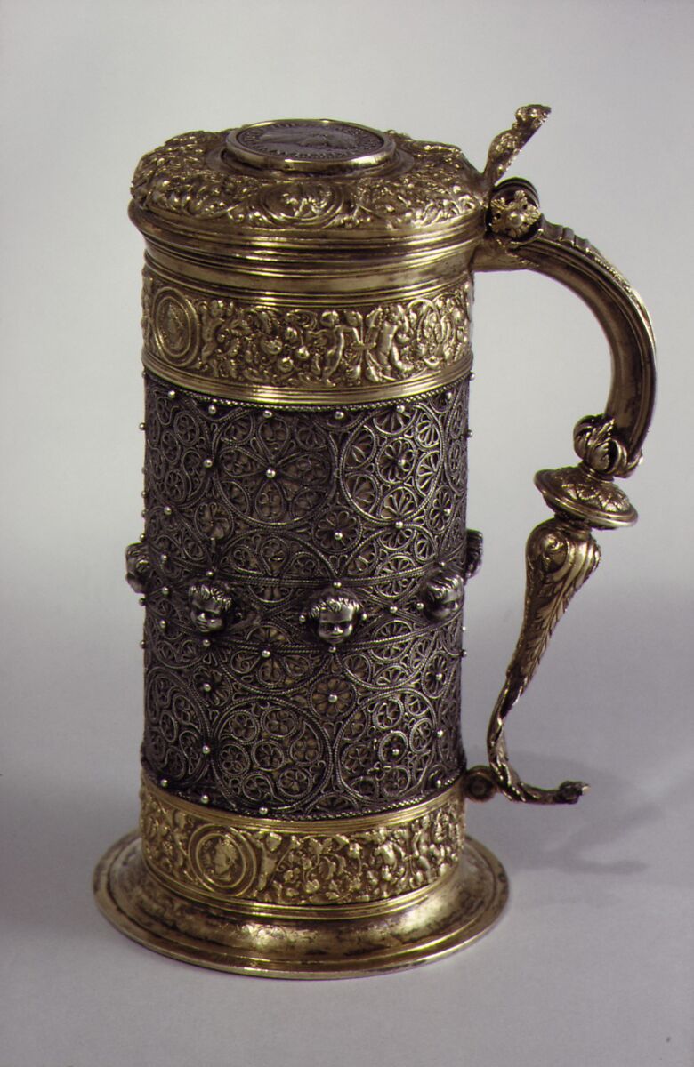 Tankard, Silver, partly gilt, German, Augsburg 