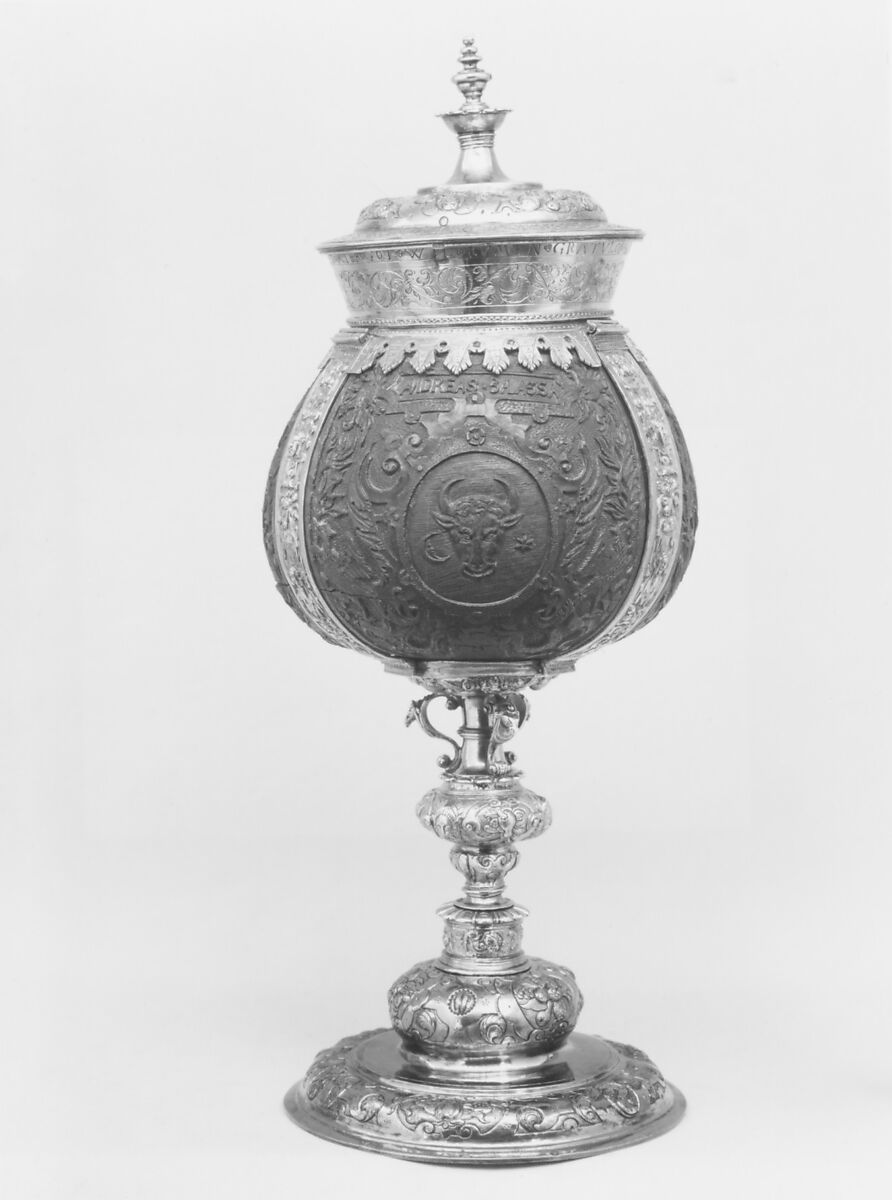 Standing cup with cover, Possibly by Hans Wendel Pensel (active 1591–1602), Silver gilt, coconut, Bohemian, Prague 