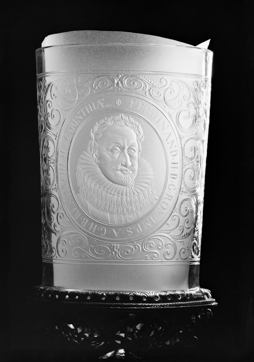 Standing cup, Wolff Christoff Ritter (master 1617, mint–master 1622, died before 1660), Silver gilt and glass, German, Nuremberg base with possibly Austrian beaker