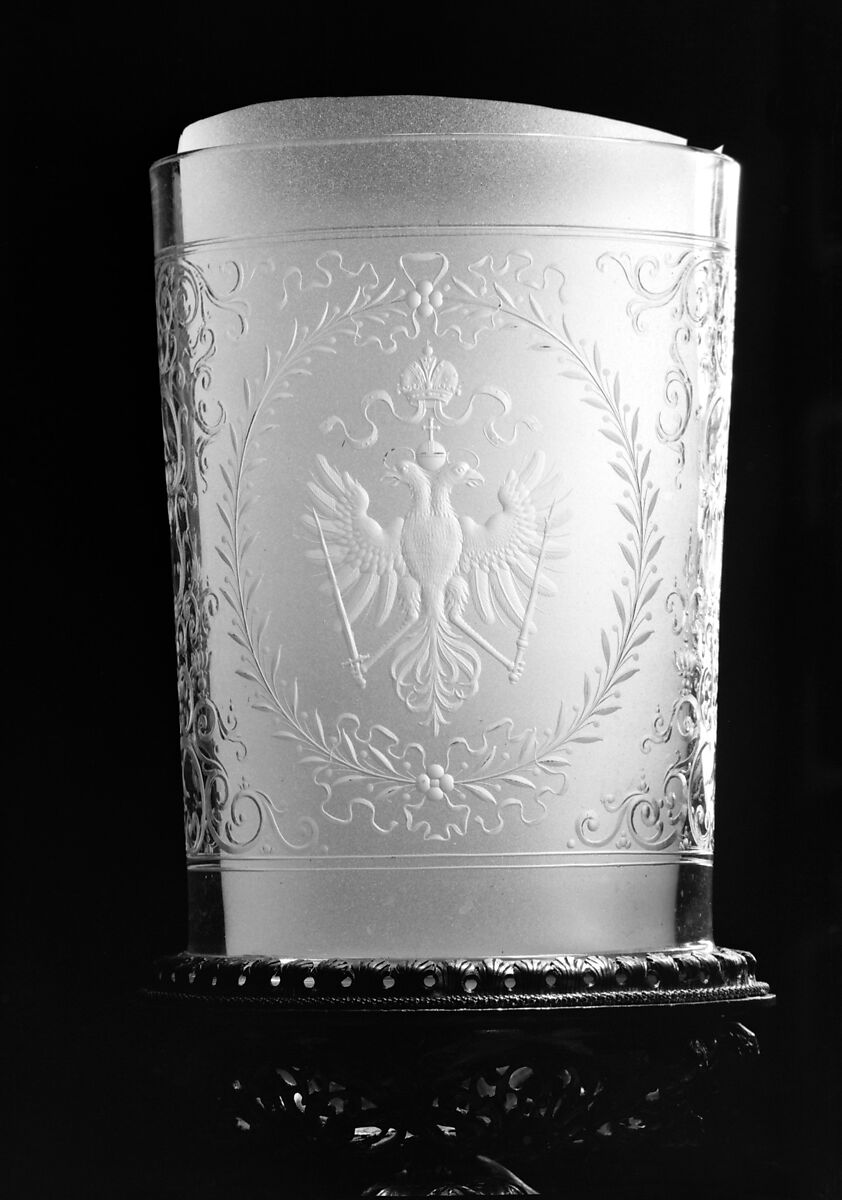 Standing cup, Wolff Christoff Ritter (master 1617, mint–master 1622, died before 1660), Silver gilt and glass, German, Nuremberg base with possibly Austrian beaker
