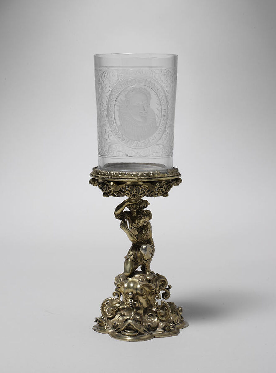 Standing cup, Wolff Christoff Ritter (master 1617, mint–master 1622, died before 1660), Silver gilt and glass, German, Nuremberg base with possibly Austrian beaker 