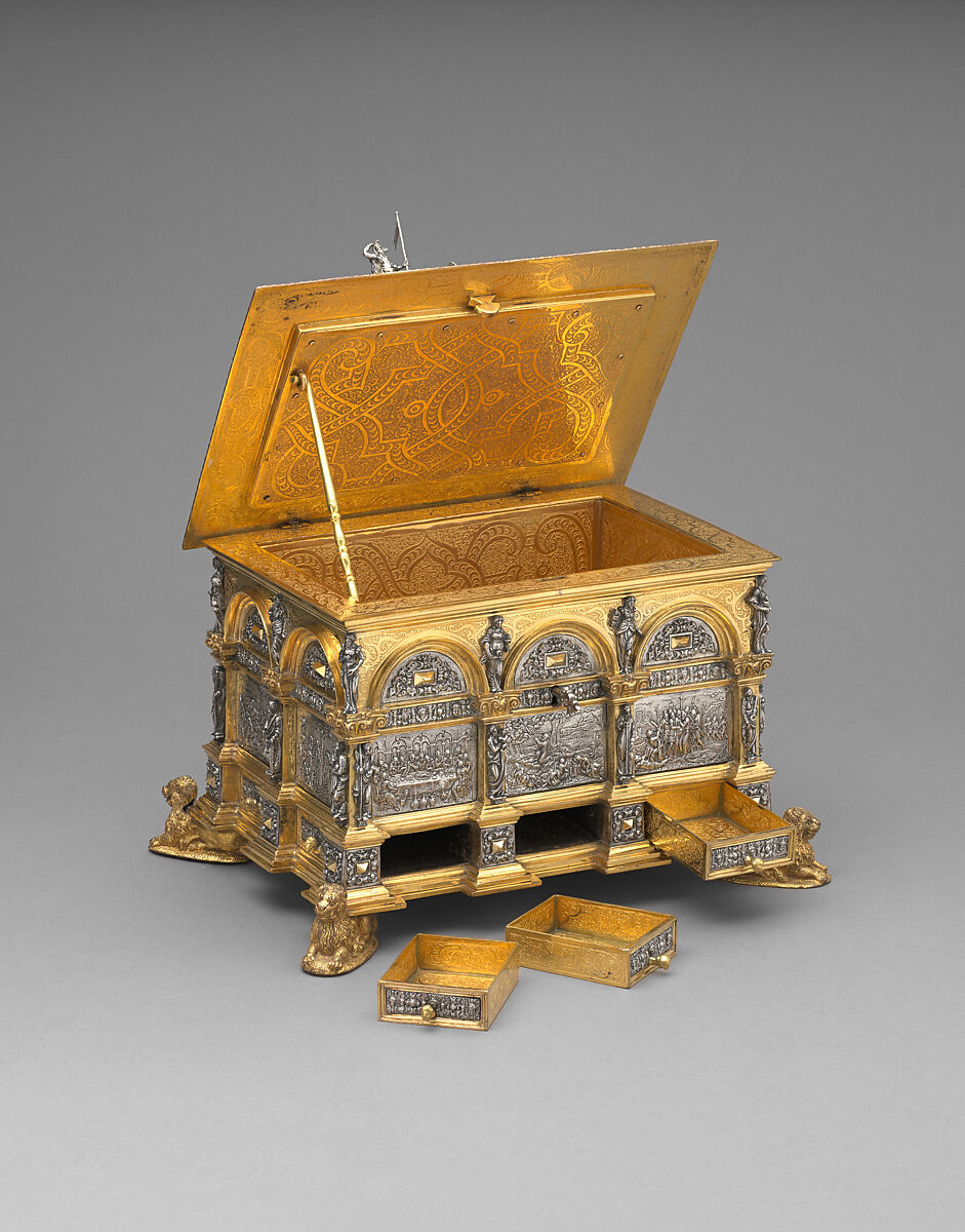 Casket, Probably workshop of Wenzel Jamnitzer (German, Vienna 1507/8–1585 Nuremberg), Gilded yellow metal, silver, German, possibly Hamburg