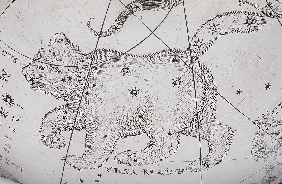 Celestial globe with clockwork, Gerhard Emmoser (German, active 1556–84), Case: partially gilded silver, gilded brass; movement: brass, steel, Austrian, Vienna