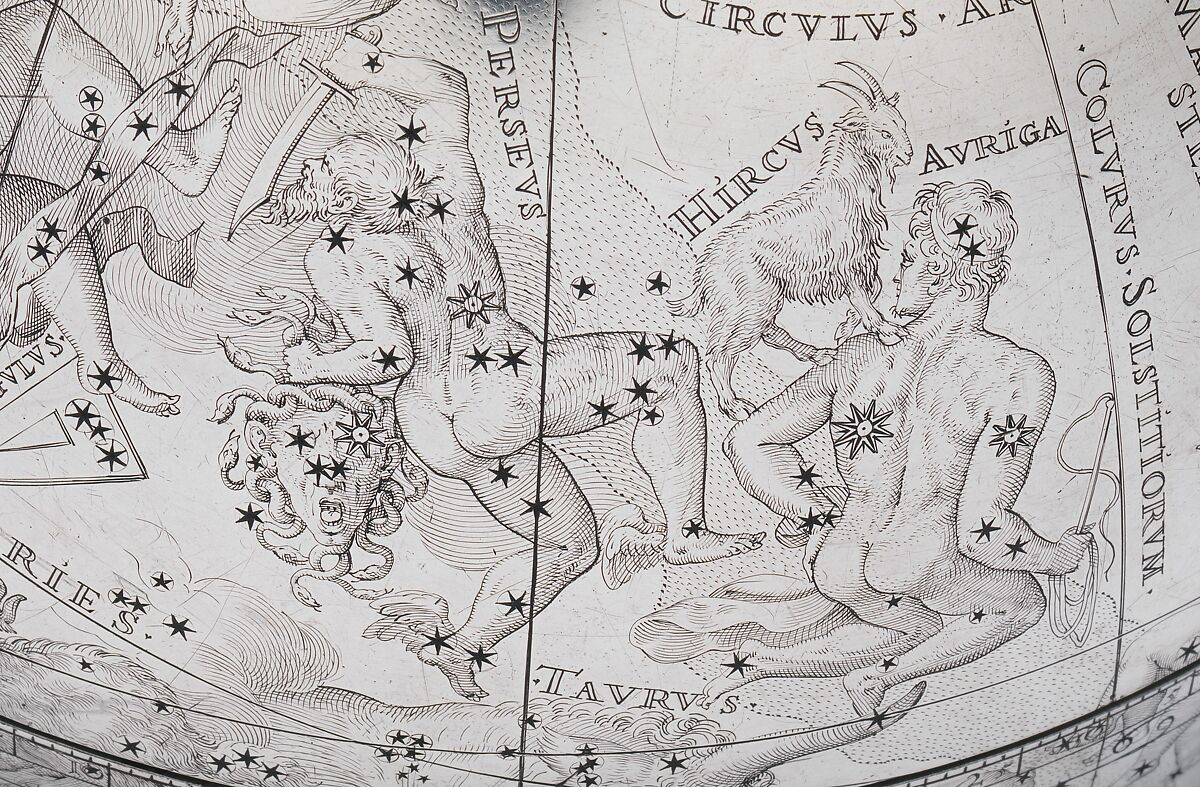 Celestial globe with clockwork, Gerhard Emmoser (German, active 1556–84), Case: partially gilded silver, gilded brass; movement: brass, steel, Austrian, Vienna