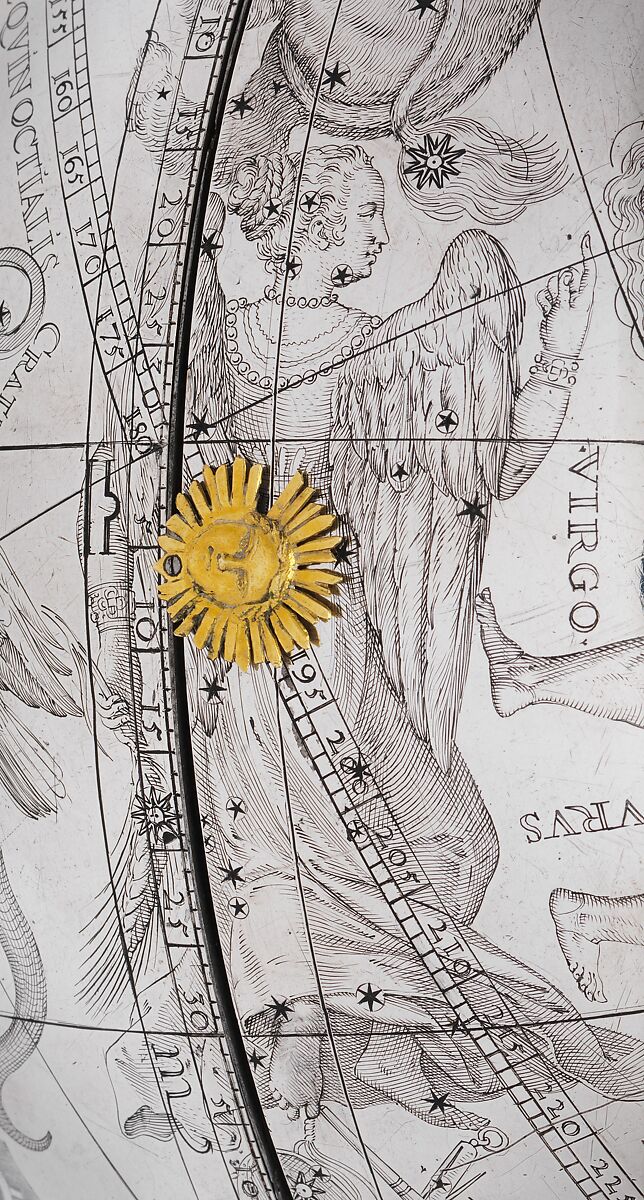 Celestial globe with clockwork, Gerhard Emmoser (German, active 1556–84), Case: partially gilded silver, gilded brass; movement: brass, steel, Austrian, Vienna