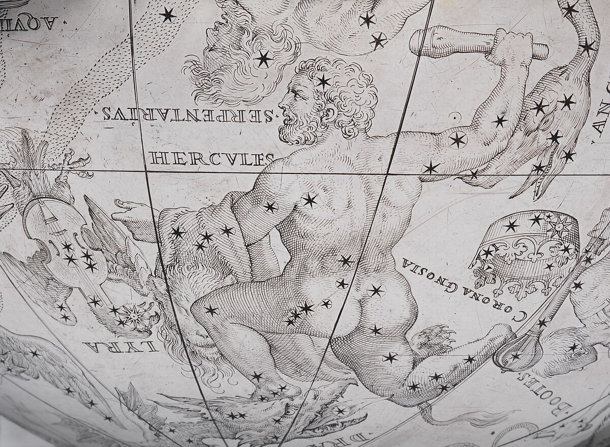 Celestial globe with clockwork, Gerhard Emmoser (German, active 1556–84), Case: partially gilded silver, gilded brass; movement: brass, steel, Austrian, Vienna