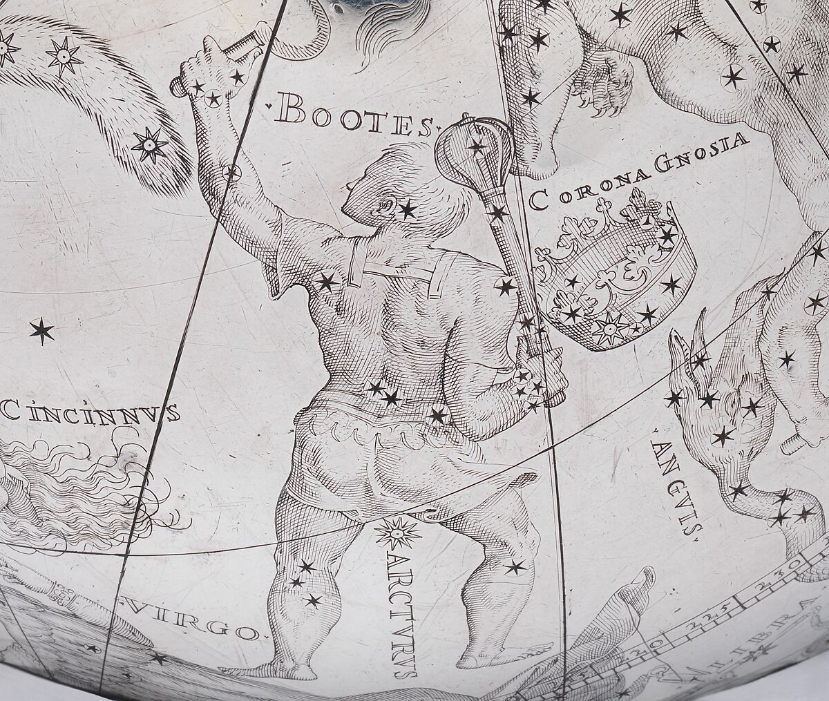 Celestial globe with clockwork, Gerhard Emmoser (German, active 1556–84), Case: partially gilded silver, gilded brass; movement: brass, steel, Austrian, Vienna