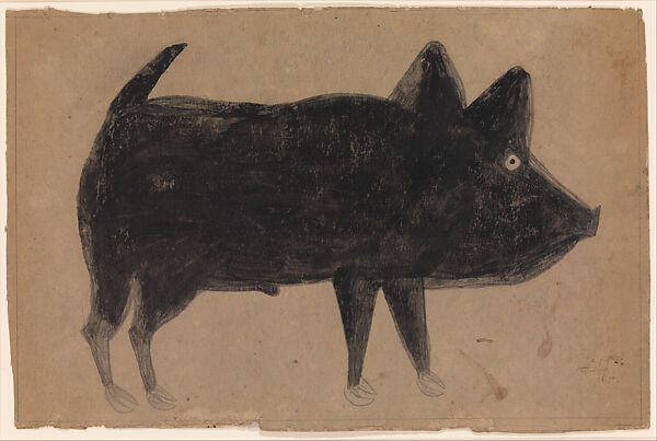 Black Pig, Bill Traylor (American, Benton, Alabama ca. 1853–1949 Montgomery, Alabama), Gouache and pencil on cardboard, American