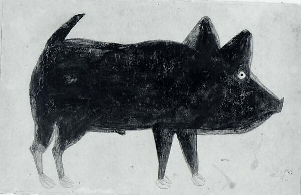 Black Pig, Bill Traylor (American, Benton, Alabama 1853/54–1949 Montgomery, Alabama), Gouache and pencil on cardboard, American 