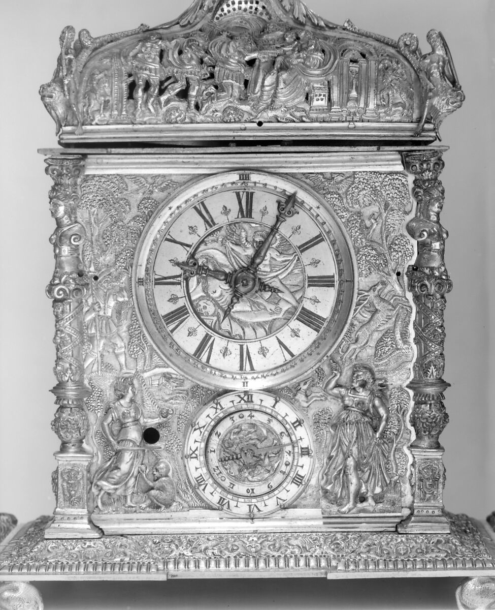 Clock, Case: gilt bronze; movement: iron, German, Augsburg