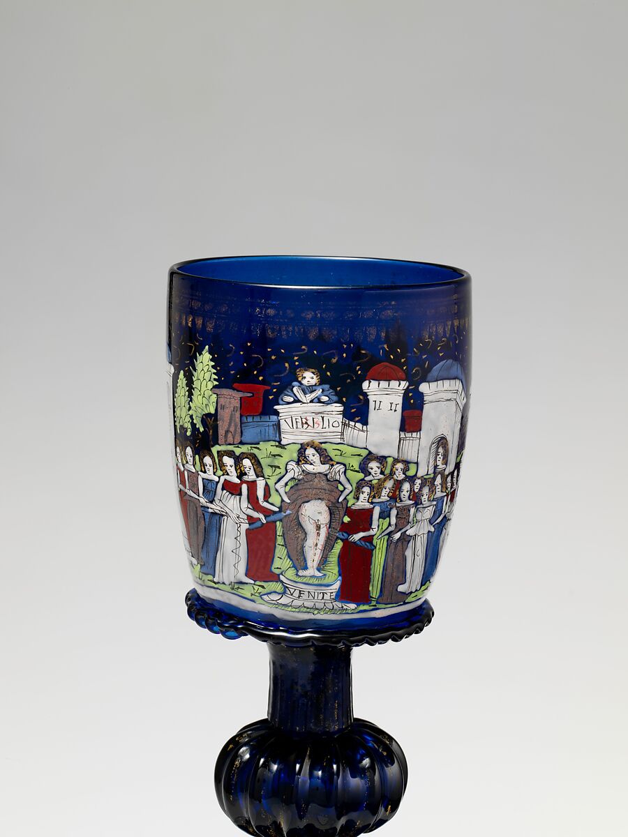 Goblet, Glass, enameled and gilded, Italian, Venice, Murano