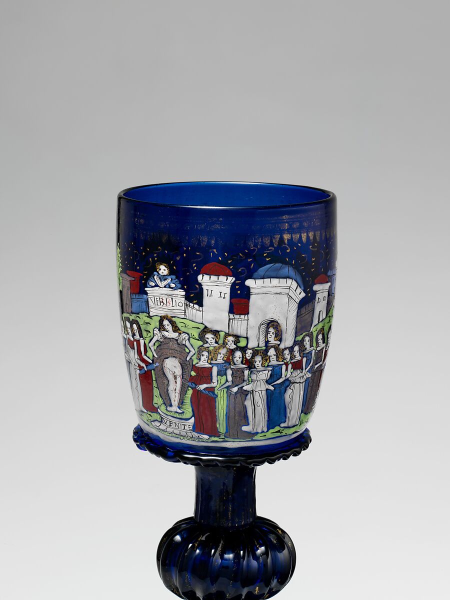 Goblet, Glass, enameled and gilded, Italian, Venice, Murano