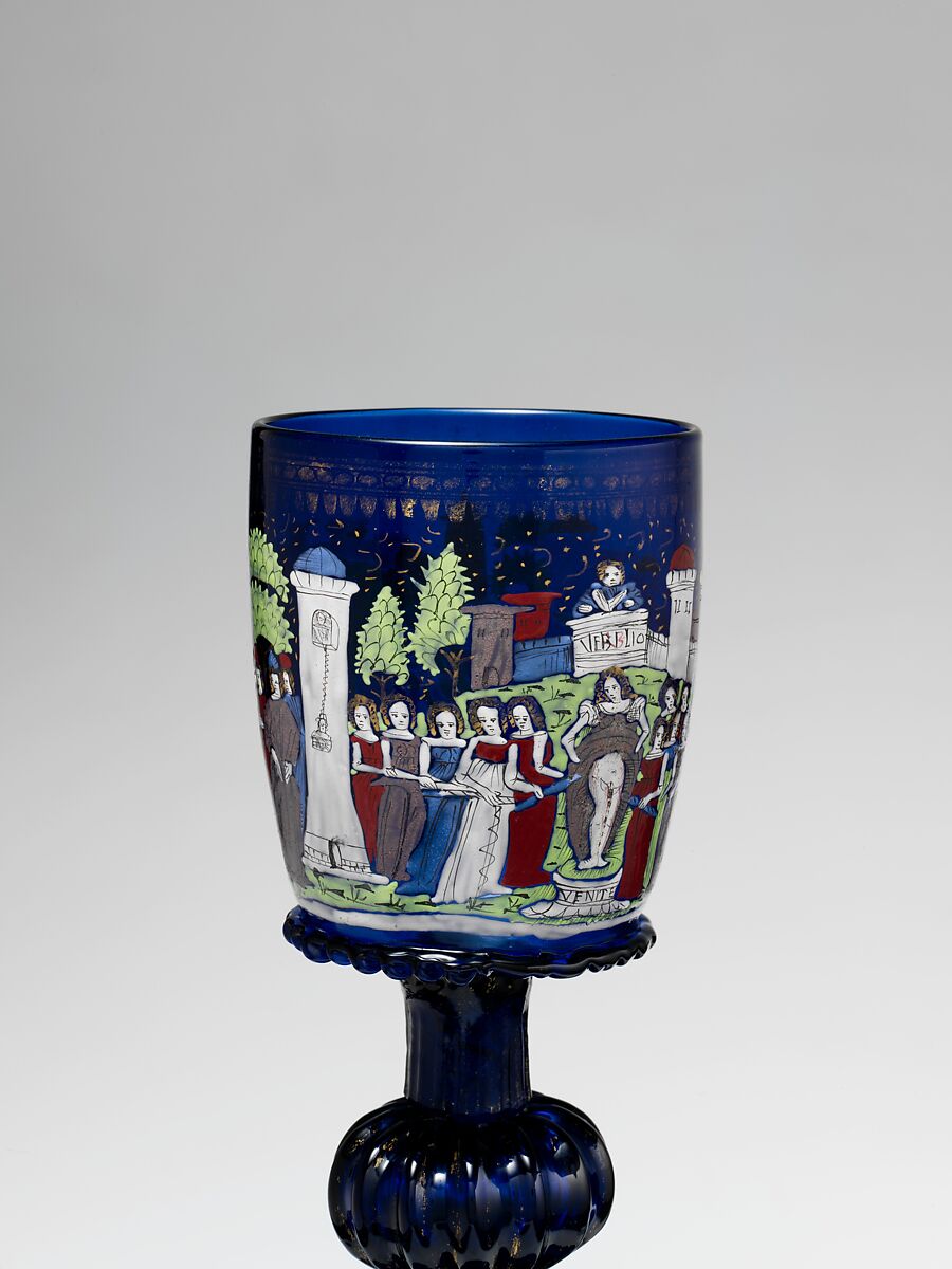 Goblet, Glass, enameled and gilded, Italian, Venice, Murano