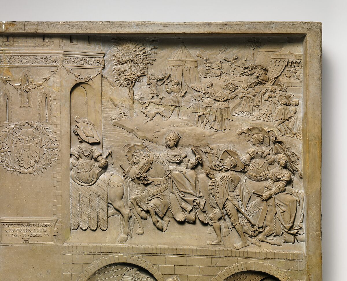 Allegory of Virtues and Vices at the Court of Charles V, Hans Daucher (German, Ulm ca. 1485–1538 Stuttgart), Honestone (Jurassic limestone), traces of gilding, German, probably Augsburg