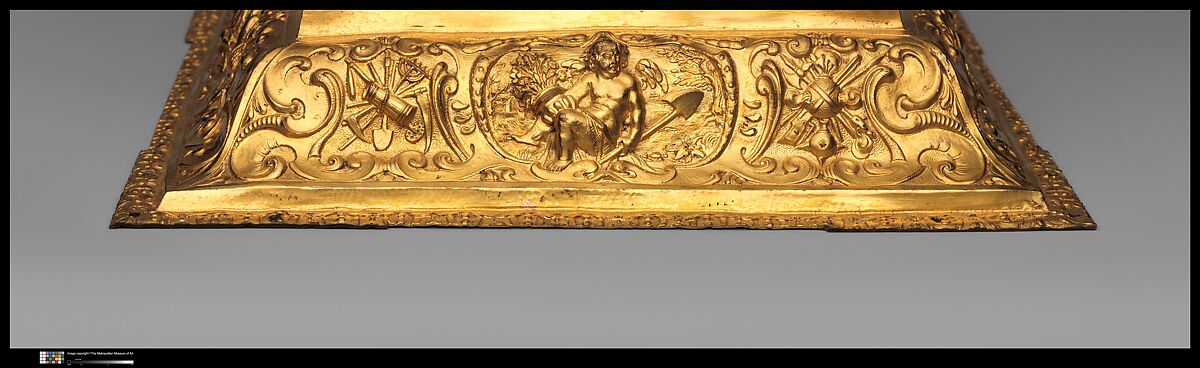 Astronomical table clock, Case: gilded brass and gilded copper; Dials: gilded brass and silver; Movement: brass, gilded brass, and steel, German, Augsburg