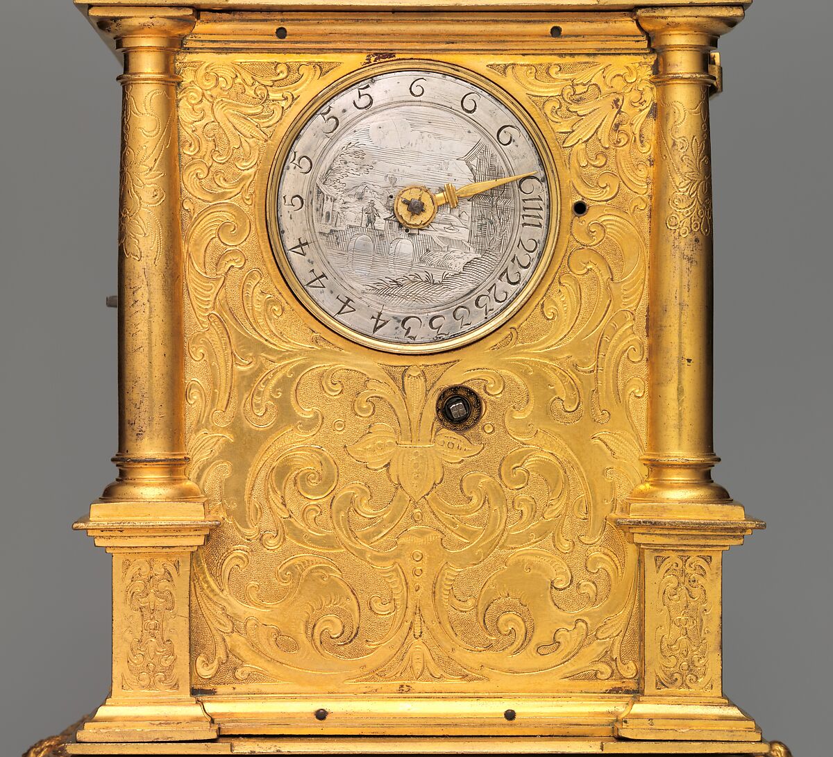 Astronomical table clock, Case: gilded brass and gilded copper; Dials: gilded brass and silver; Movement: brass, gilded brass, and steel, German, Augsburg