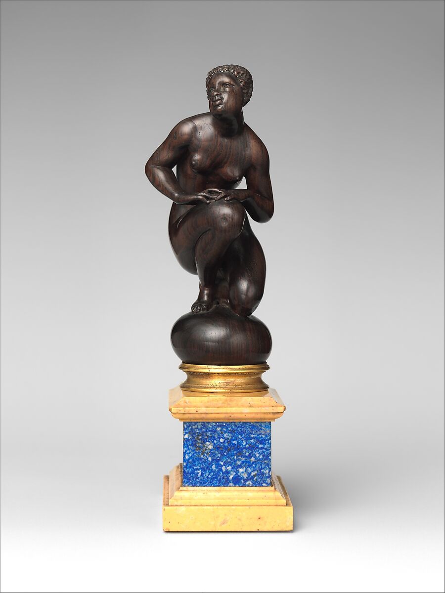 Kneeling Black woman, Brazilian rosewood; pedestal: lapis lazuli, marble and gilded metal, probably German