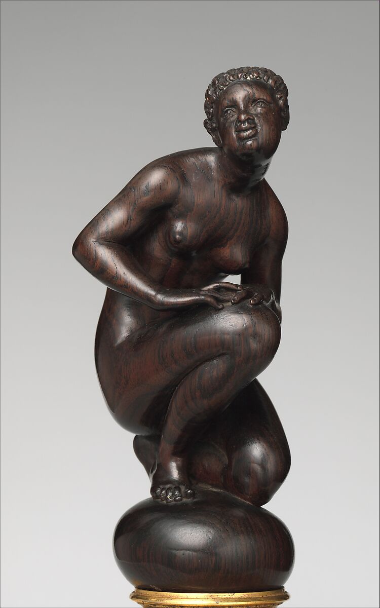 Kneeling Black woman, Brazilian rosewood; pedestal: lapis lazuli, marble and gilded metal, probably German