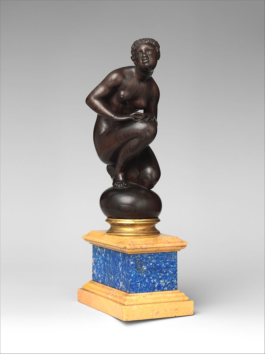 Kneeling Black woman, Brazilian rosewood; pedestal: lapis lazuli, marble and gilded metal, probably German