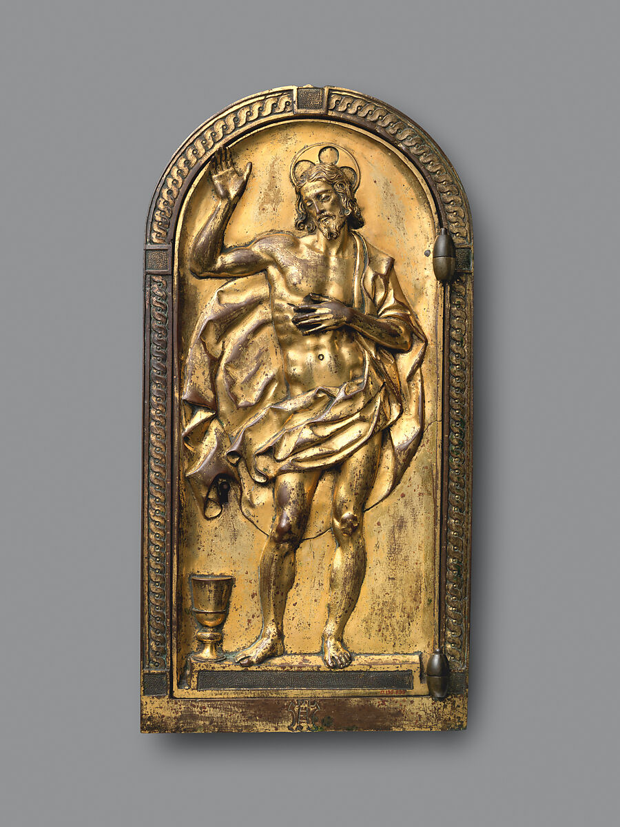 Tabernacle door with the risen Christ, Cast by Pietro Paolo Nardi, Bronze, fire-gilt; iron (lock mechanism), Italian, Florence or Rome 