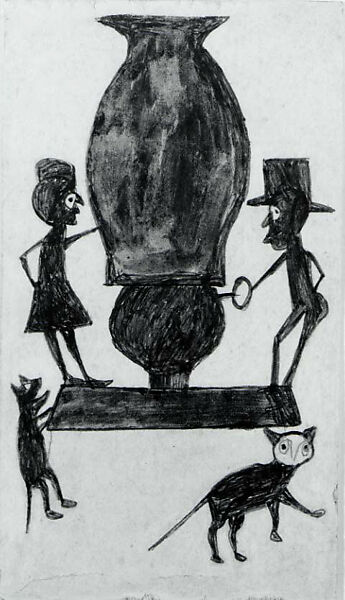 Brown Lamp with Figures, Bill Traylor (American, Benton, Alabama 1853/54–1949 Montgomery, Alabama), Gouache and pencil on cardboard, American 