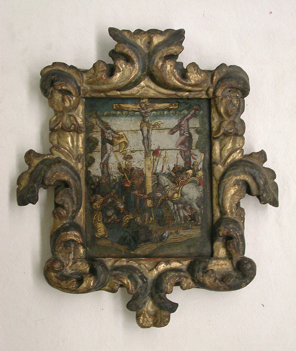 The Crucifixion, Verre églomisé, Italian 