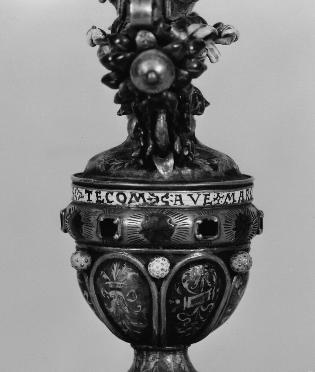 Crucifixion, Basse-taille and painted enamel on silver; enamel en ronde bosse on silver; silver gilt; rubies; pearls, Italian, Lombardy, probably Milan