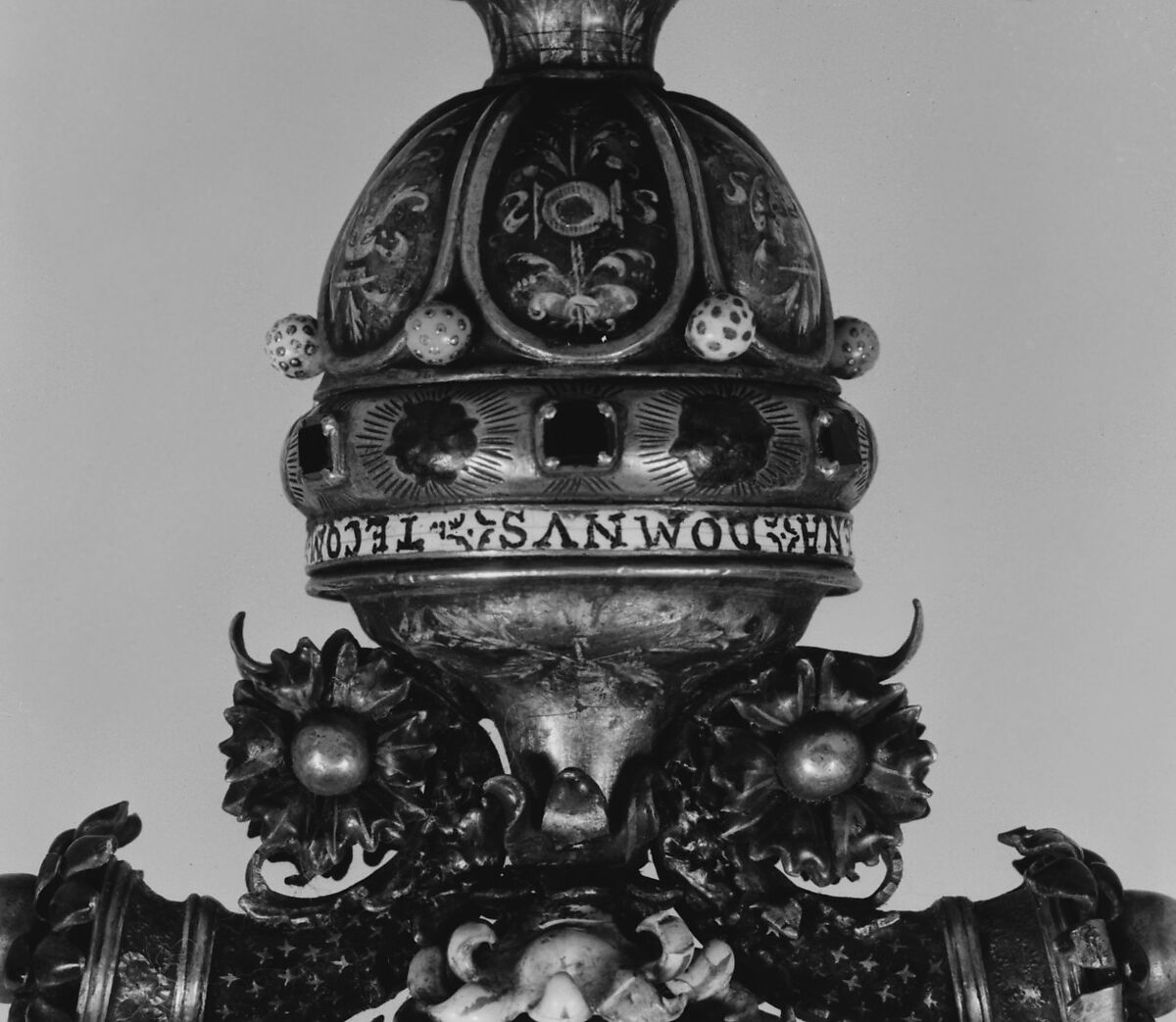 Crucifixion, Basse-taille and painted enamel on silver; enamel en ronde bosse on silver; silver gilt; rubies; pearls, Italian, Lombardy, probably Milan