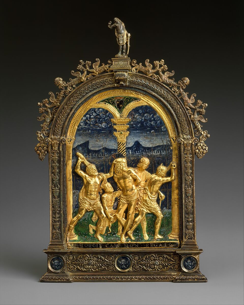 The Flagellation of Christ, Gold, silver, partly enameled gold, gilt-silver frame, Italian, Milan 