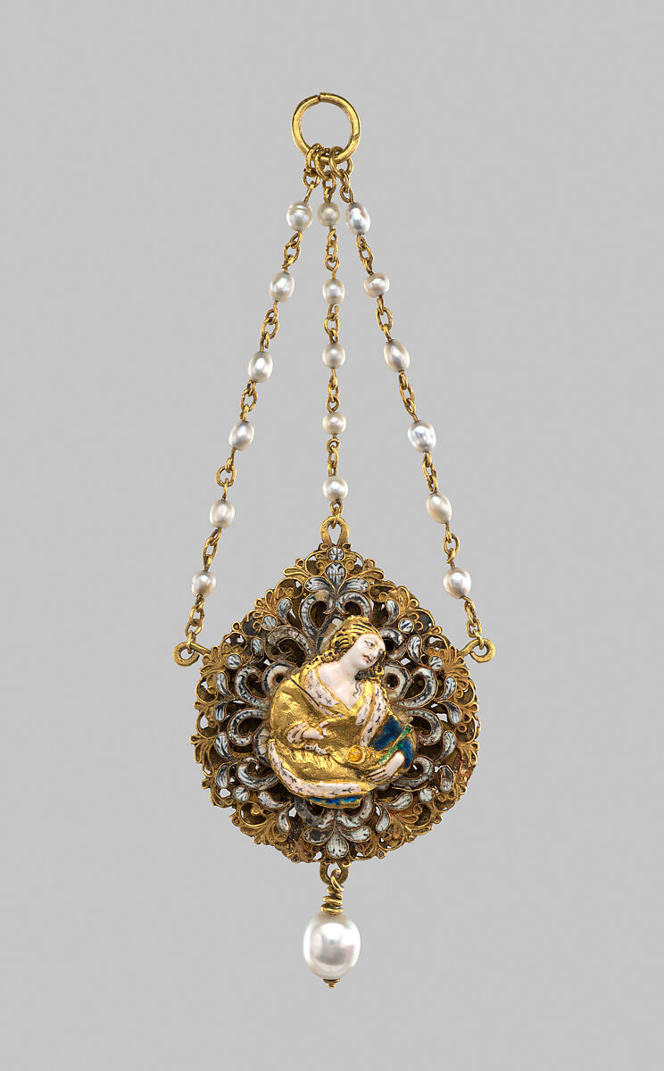 Pendant, Gold, enamel, ruby, diamonds, pearls, Northern European