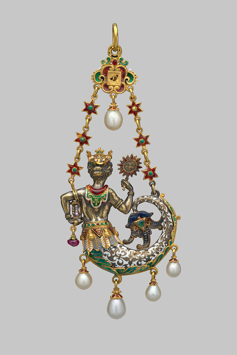 Sixteenth-century-style pendant, Gold, enamel, jewels, Imitation German or Italian