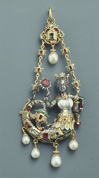 Sixteenth-century-style pendant, Gold, enamel, jewels, Imitation German or Italian