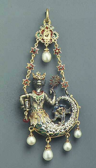 Sixteenth-century-style pendant, Gold, enamel, jewels, Imitation German or Italian