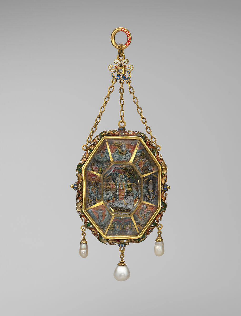 Scenes from the Life of Christ and the Virgin, Reverse-painted rock crystal with partly enameled gold mounts and pearls, Italian, Milan