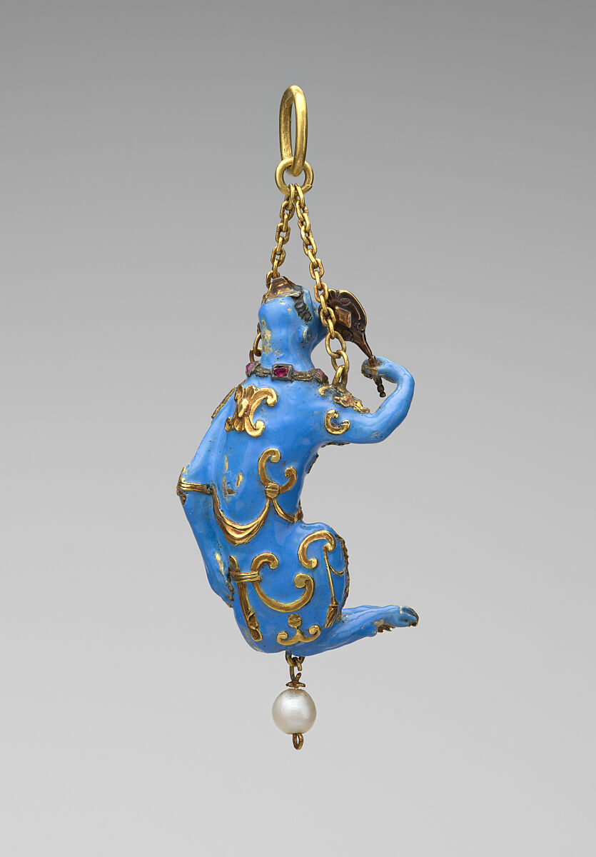 Pendant, Attributed to Johann Friedrich Dinglinger (German, 1702–1767), Gold, enamel, rubies, diamond (or crystal), pearl, German, probably Dresden